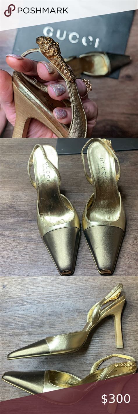 gold gucci sling backs|Gucci heels open toe.